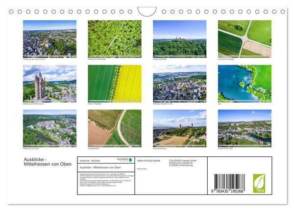 Ausblicke - Mittelhessen von Oben (Wandkalender 2025 DIN A4 quer), CALVENDO Monatskalender