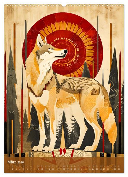 Produktbild: Totem-Tiere - Mythische Illustrationen von Krafttieren (Wandkalender 2026 DIN A2 hoch), CALVENDO Monatskalender