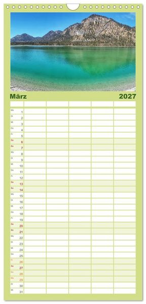 Produktbild: Familienplaner 2027 - Walchensee Panorama mit 5 Spalten (Wandkalender, 21 x 45 cm) CALVENDO