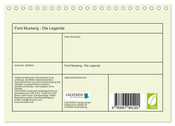 Produktbild: Ford Mustang - Die Legende (Tischkalender 2026 DIN A5 quer), CALVENDO Monatskalender