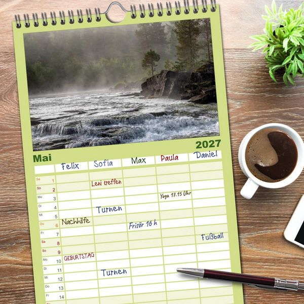 Produktbild: Familienplaner 2027 - Norwegische Landschaften mit 5 Spalten (Wandkalender, 21 x 45 cm) CALVENDO