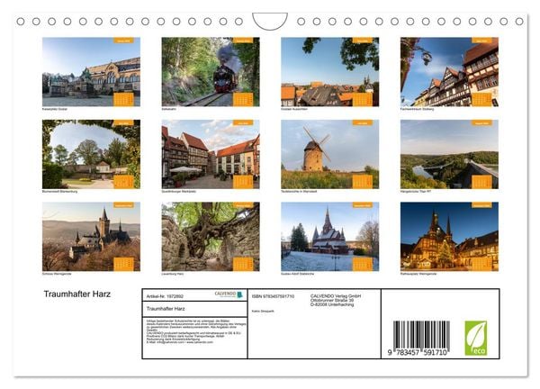 Produktbild: Traumhafter Harz (Wandkalender 2026 DIN A4 quer), CALVENDO Monatskalender