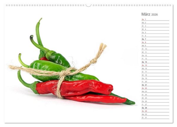 Produktbild: Echt scharf - Der Chili-K&uuml;chen-Planer (Wandkalender 2026 DIN A2 quer), CALVENDO Monatskalender