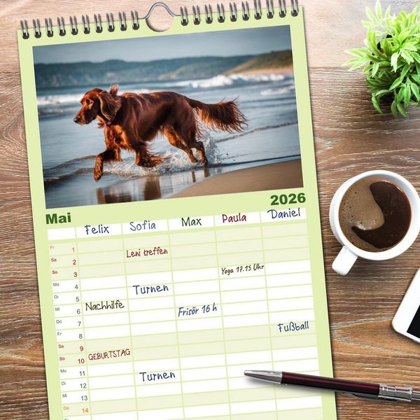Produktbild: Familienplaner 2026 - Irish Setter - Anmut pur mit 5 Spalten (Wandkalender, 21 x 45 cm) CALVENDO