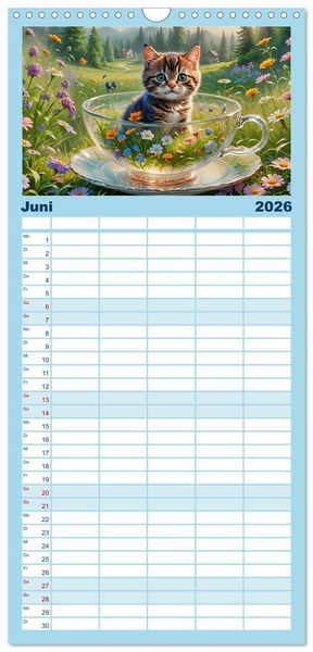 Produktbild: Familienplaner 2026 - Tierische Tee-Parade mit 5 Spalten (Wandkalender, 21 x 45 cm) CALVENDO