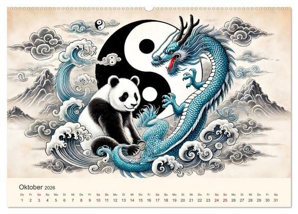 Produktbild: Yin und Yang der Wesen - Asiatische Mythen im Gleichgewicht (hochwertiger Premium Wandkalender 2026 DIN A2 quer), Kunstdruck in Hochglanz