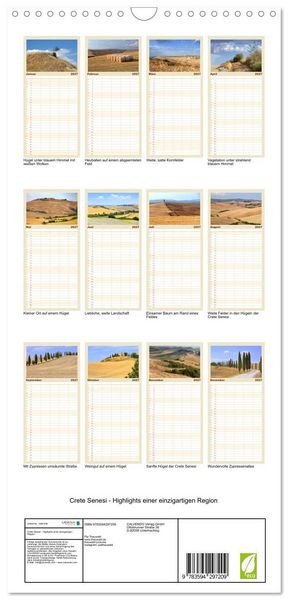 Produktbild: Familienplaner 2027 - Crete Senesi - Highlights einer einzigartigen Region mit 5 Spalten (Wandkalender, 21 x 45 cm) CALVENDO