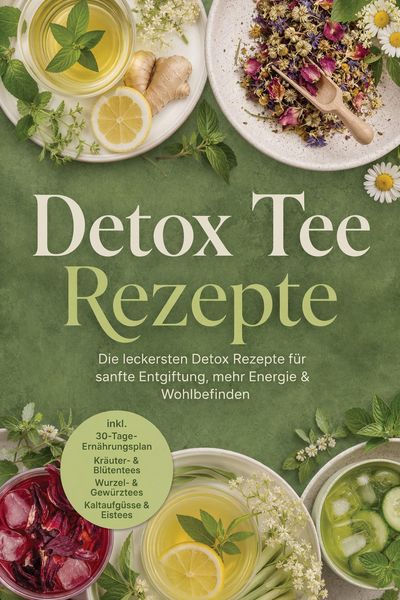 Produktbild: Detox Tee Rezepte: Die leckersten Detox Rezepte f&uuml;r sanfte Entgiftung, mehr Energie & Wohlbefinden - inkl. 30-Tage-Ern&auml;hrungsplan, Kr&auml;uter- & Bl&uuml;tente