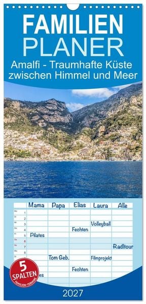 Produktbild: Familienplaner 2027 - Amalfi - Traumhafte K&uuml;ste zwischen Himmel und Meer mit 5 Spalten (Wandkalender, 21 x 45 cm) CALVENDO