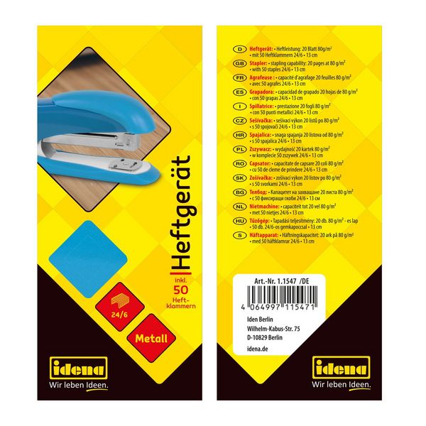 Produktbild: Idena Heftger&auml;t hellblau 13cm bis 20 Blatt
