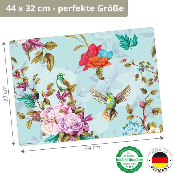 Produktbild: Tischsetmacher Tischsets Buntes Vogelparadies, aus hochwertigem Vinyl (4 St&uuml;ck), 44 x 32 cm