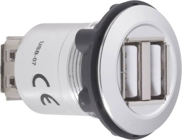 Produktbild: TRU COMPONENTS USB-07 USB-Doppeleinbaubuchse 2.0 Buchse, Einbau 2 x USB-Buchse Typ A auf 2 x USB-Buchse Typ A Inhalt: 1 St.