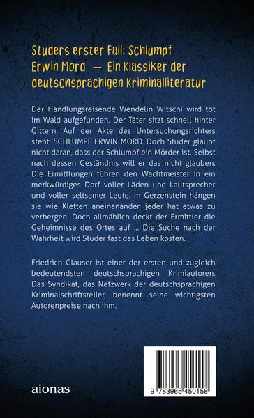 Produktbild: Schlumpf Erwin Mord. Friedrich Glauser. Ein Studer-Krimi