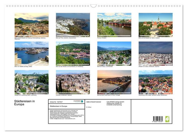 Produktbild: St&auml;dtereisen in Europa (Wandkalender 2026 DIN A2 quer), CALVENDO Monatskalender