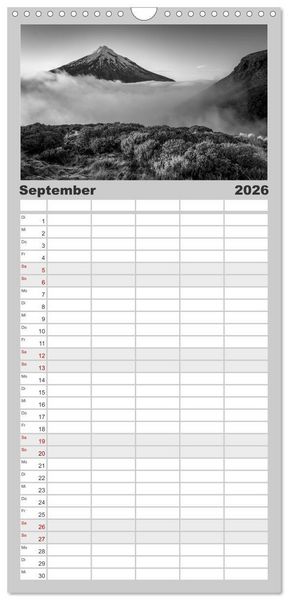 Produktbild: Familienplaner 2026 - Monochrome Wonders mit 5 Spalten (Wandkalender, 21 x 45 cm) CALVENDO