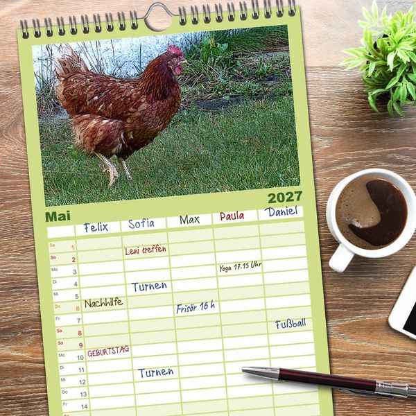 Produktbild: Familienplaner 2027 - Die H&uuml;hner sind los! mit 5 Spalten (Wandkalender, 21 x 45 cm) CALVENDO