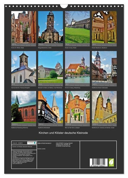 Produktbild: Kirchen und Kl&ouml;ster deutsche Kleinode (Wandkalender 2026 DIN A3 hoch), CALVENDO Monatskalender