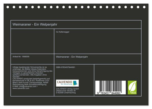 Produktbild: Weimaraner - Ein Welpenjahr (Tischkalender 2026 DIN A5 quer), CALVENDO Monatskalender