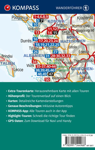 Produktbild: KOMPASS Wanderf&uuml;hrer Albanien, 50 Touren mit Extra-Tourenkarte
