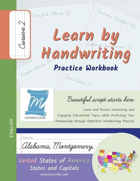 Produktbild: Handwriting Practice Workbook - United States of America, States and Capitals - Cursive, Level 2