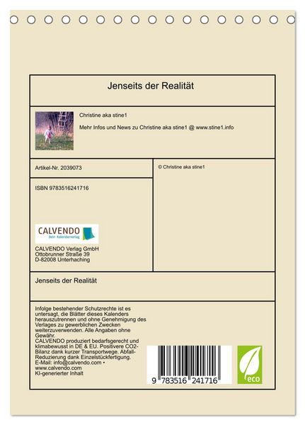 Produktbild: Jenseits der Realit&auml;t (Tischkalender 2026 DIN A5 hoch), CALVENDO Monatskalender