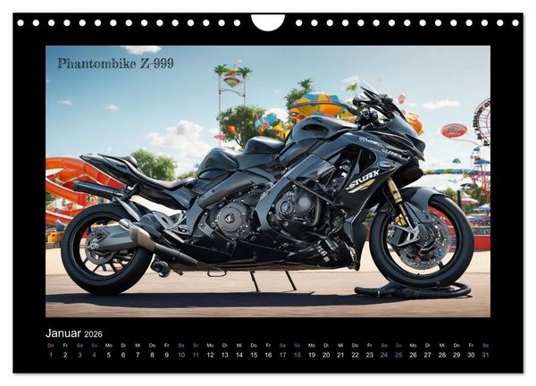 Produktbild: Verr&uuml;ckte 2-Rad Fantasien einer KI (Wandkalender 2026 DIN A4 quer), CALVENDO Monatskalender