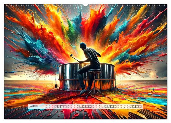 Produktbild: Drummer - Color Splash Rhythms: Trommelschl&auml;ge und Farbexplosionen (hochwertiger Premium Wandkalender 2026 DIN A2 quer), Kunstdruck in Hochglanz
