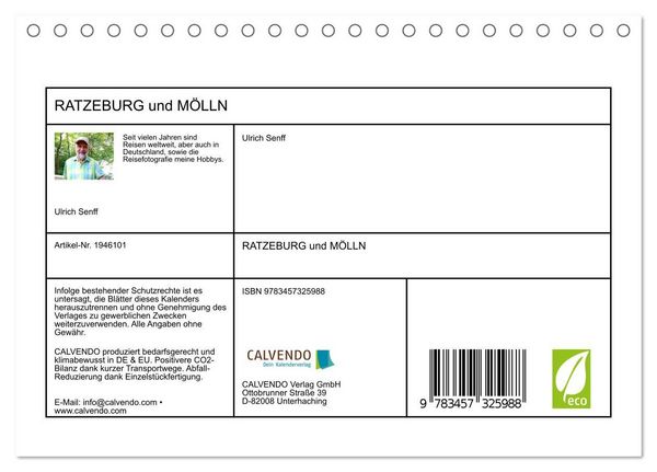 Produktbild: RATZEBURG und M&Ouml;LLN (Tischkalender 2026 DIN A5 quer), CALVENDO Monatskalender