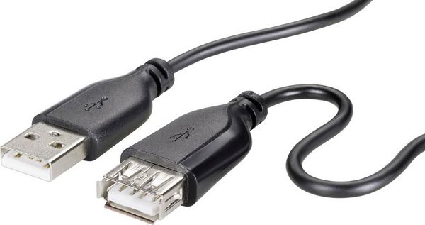 Produktbild: Renkforce USB-Kabel USB 2.0 USB-A Stecker, USB-A Buchse 1.00 m Schwarz SuperSoft-Ummantelung RF-4080795