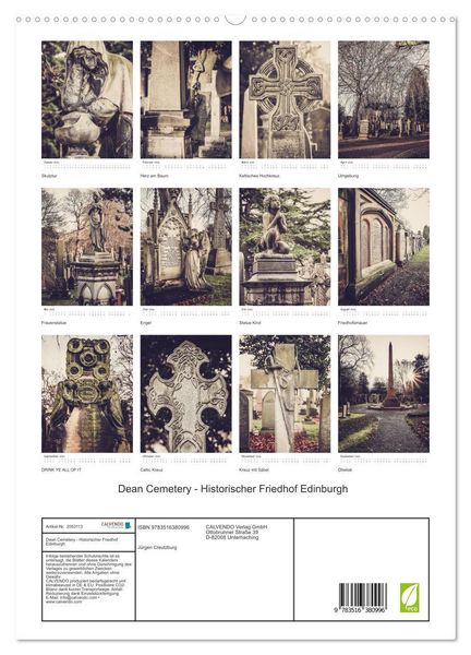 Produktbild: Dean Cemetery - Historischer Friedhof Edinburgh (hochwertiger Premium Wandkalender 2026 DIN A2 hoch), Kunstdruck in Hochglanz