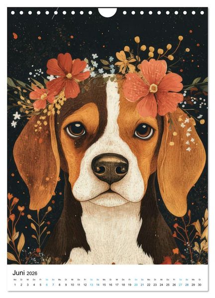 Produktbild: Beagle im Blumenmeer (Wandkalender 2026 DIN A4 hoch), CALVENDO Monatskalender