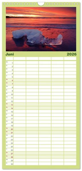 Produktbild: Familienplaner 2026 - Island mit 5 Spalten (Wandkalender, 21 x 45 cm) CALVENDO