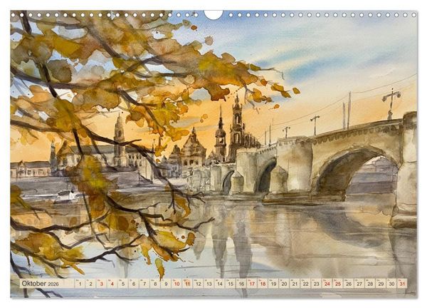 Produktbild: Dresden und das Elbtal - Ein Aquarellkalender von Claudia Pinkau (Wandkalender 2026 DIN A3 quer), CALVENDO Monatskalender
