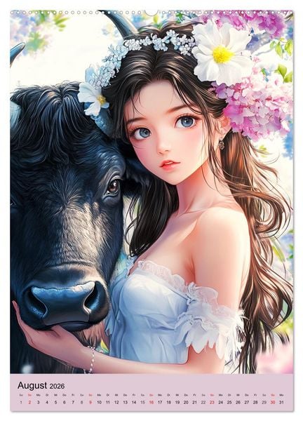 Produktbild: Magische Manga-Girls. Zauberhafte Illustrationen mit Krafttieren (Wandkalender 2026 DIN A2 hoch), CALVENDO Monatskalender