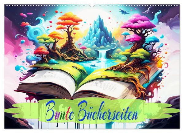 Produktbild: Bunte B&uuml;cherseiten (Wandkalender 2026 DIN A2 quer), CALVENDO Monatskalender
