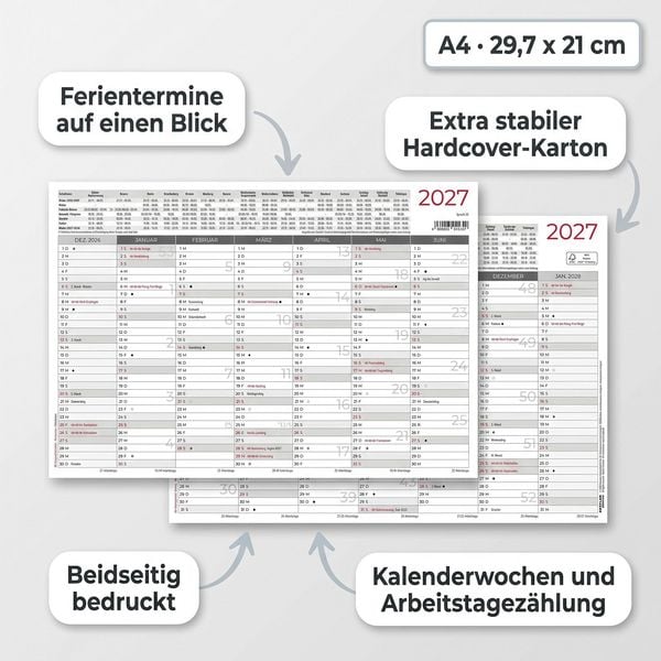 Produktbild: Tafelkalender A4 Hardcover beidseitig 2027