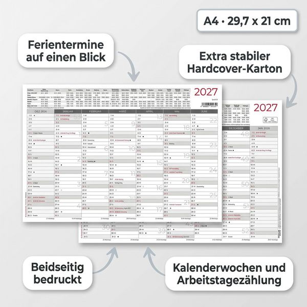 Produktbild: ZETTLER Tafelkalender A4 Hardcover beidseitig 2027