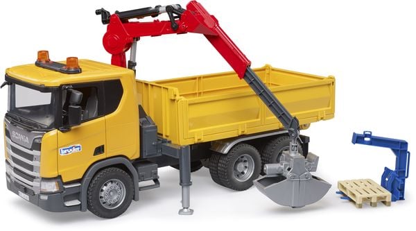 Bruder - Scania Super 560R Baustellen- LKW Kran und 2 Paletten