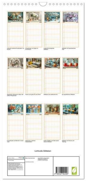 Produktbild: Familienplaner 2026 - Lichtvolle Stillleben mit 5 Spalten (Wandkalender, 21 x 45 cm) CALVENDO