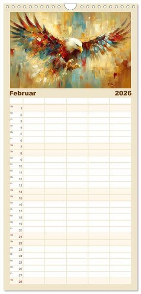 Produktbild: Familienplaner 2026 - Majest&auml;ten der L&uuml;fte. Raubv&ouml;gel zwischen Himmel und Kunst mit 5 Spalten (Wandkalender, 21 x 45 cm) CALVENDO