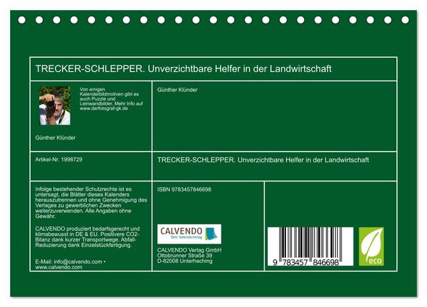 Produktbild: TRECKER-SCHLEPPER. Unverzichtbare Helfer in der Landwirtschaft (Tischkalender 2026 DIN A5 quer), CALVENDO Monatskalender