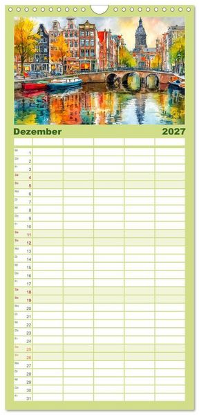 Produktbild: Familienplaner 2027 - Niederlande. Aquarelle zwischen Grachten und Tulpenfeldern mit 5 Spalten (Wandkalender, 21 x 45 cm) CALVENDO