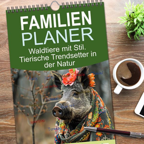 Produktbild: Familienplaner 2026 - Waldtiere mit Stil. Tierische Trendsetter in der Natur mit 5 Spalten (Wandkalender, 21 x 45 cm) CALVENDO