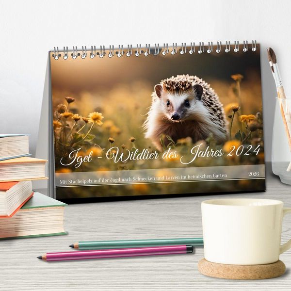 Produktbild: Igel - Wildtier des Jahres 2024 (Tischkalender 2026 DIN A5 quer), CALVENDO Monatskalender
