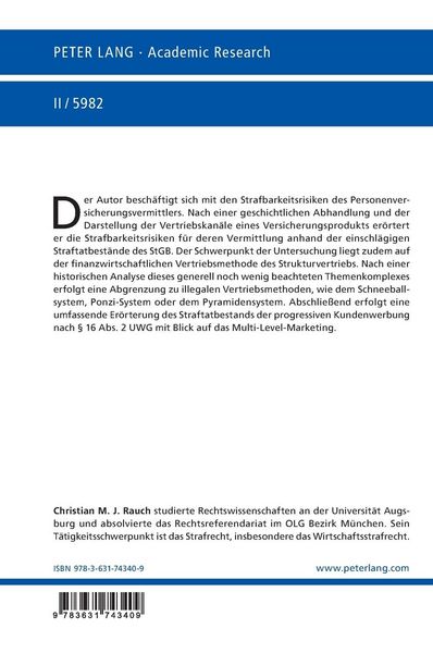 Produktbild: Die Strafbarkeit des Personenversicherungsvermittlers unter besonderer Ber&uuml;cksichtigung des Strukturvertriebs