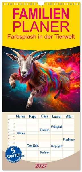Produktbild: Familienplaner 2027 - Farbsplash in der Tierwelt mit 5 Spalten (Wandkalender, 21 x 45 cm) CALVENDO