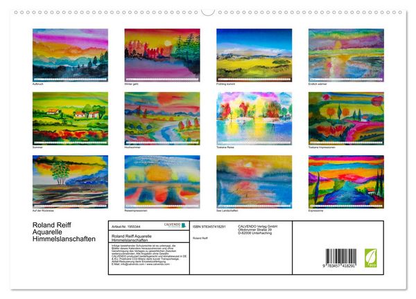 Produktbild: Roland Reiff Aquarelle Himmelslanschaften (hochwertiger Premium Wandkalender 2026 DIN A2 quer), Kunstdruck in Hochglanz