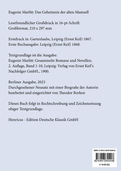 Produktbild: Das Geheimnis der alten Mamsell (Gro&szlig;druck)