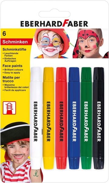 Eberhard Faber 579107 - Schminkstifte 6er Set, drehbar mit Stiftkappe, inkl. Deutschland FAN Farben: schwarz, rot, gelb 