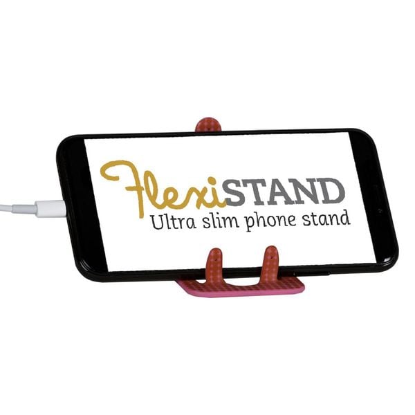 Produktbild: Flexistand (Pink Dots) - flexibler Handyaufsteller - f&uuml;r alle Handys und Mini-Tablets - superflach - stufenlos verstellbar - hochkant und quer - passt in jede Hosentasche